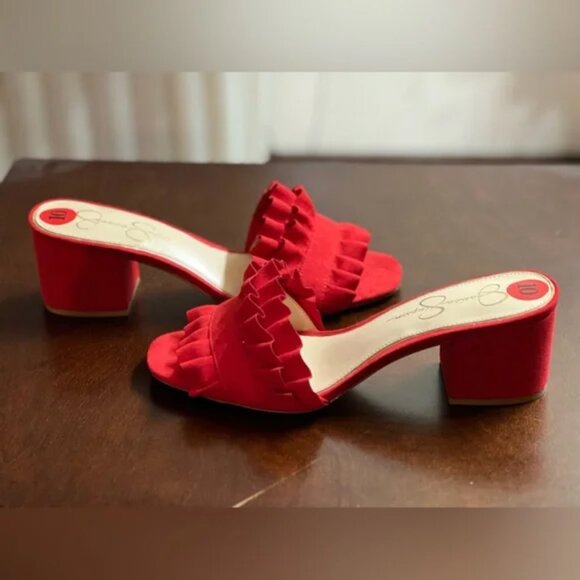 JESSICA SIMPSON Red Mini Block Heel Slides - Size 10 (NEW & SUPER CUTE!) - Picture 2 of 3